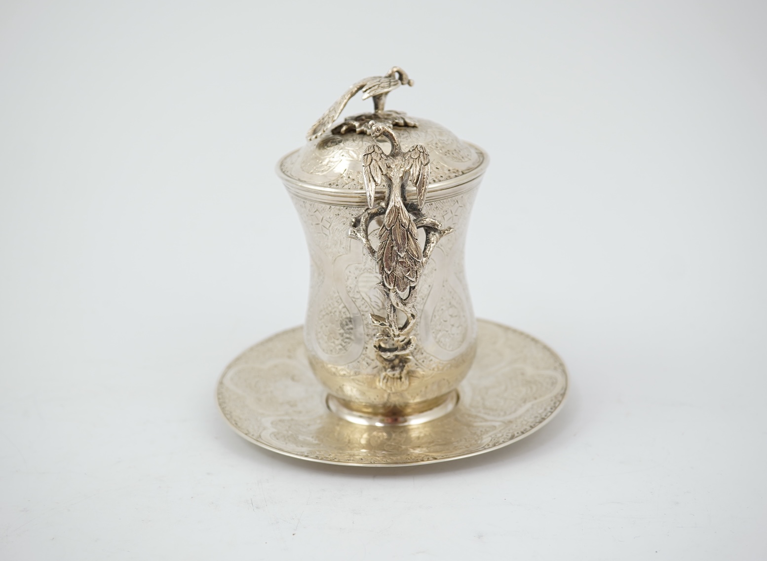 A late 19th/early 20th century Ottoman silver Sahlep cup and cover with stand